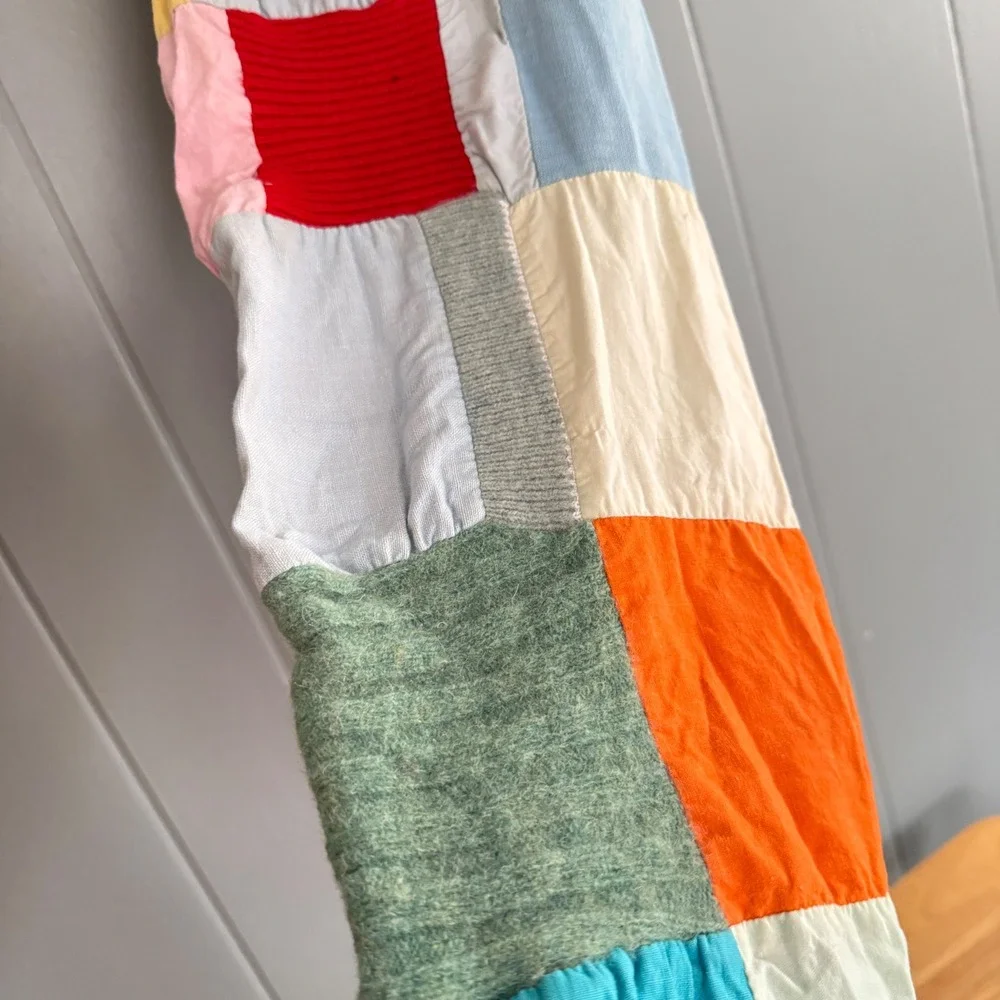 Handmade Patchwork Quilt Fringe Scarf Thriftcore Indie Folk Whimsical‎ Whimsy